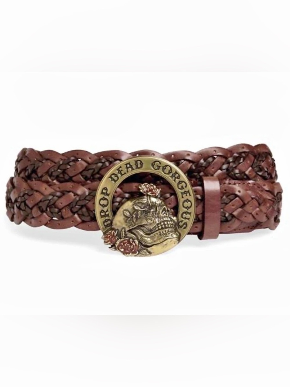 Harley-Davidson Drop Dead Gorgeous Braided Leather Belt in Brown and Brass